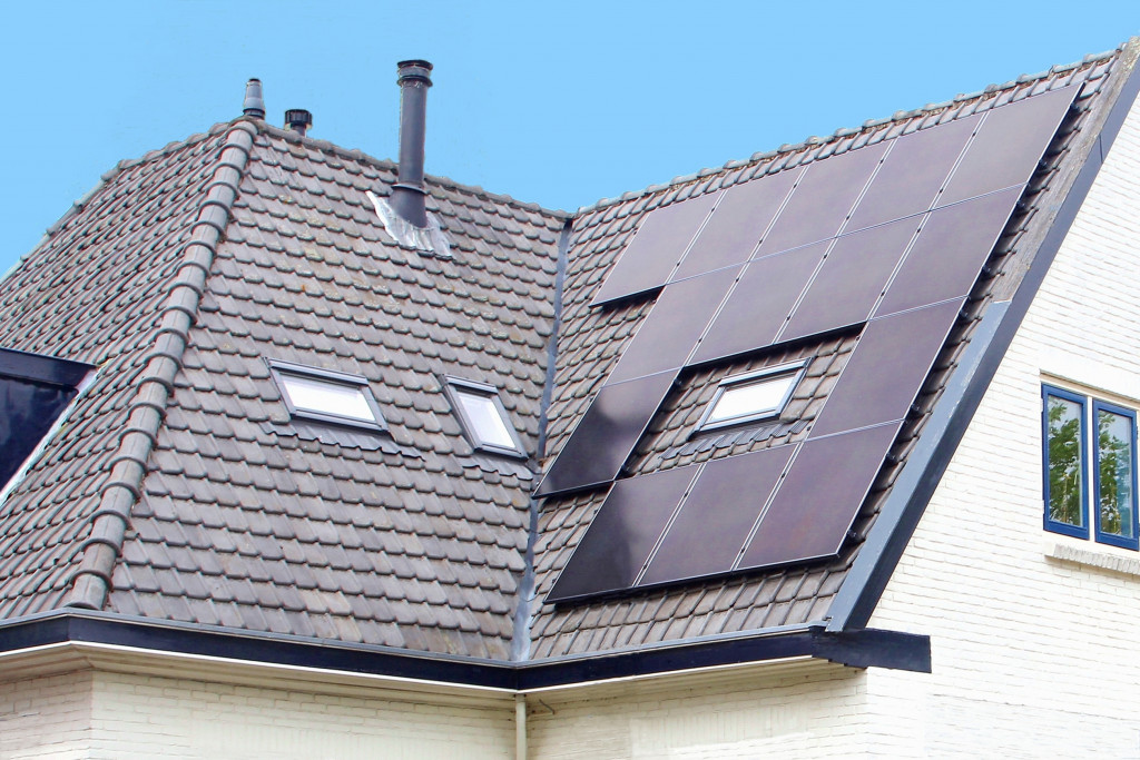 house roof with solar panel