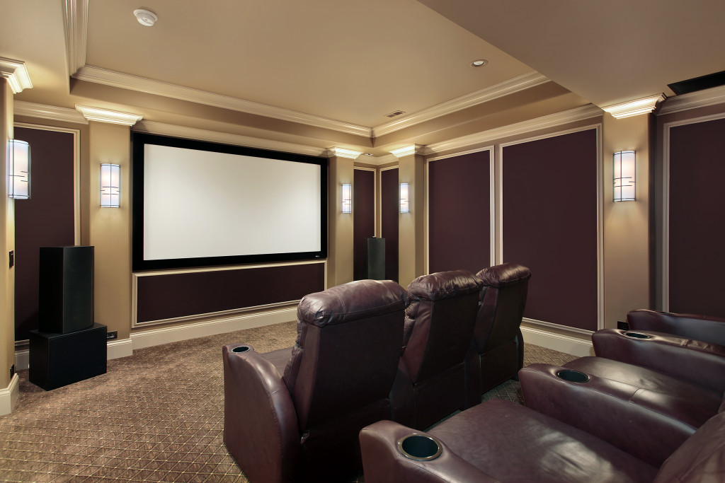 home theater with lounge chairs