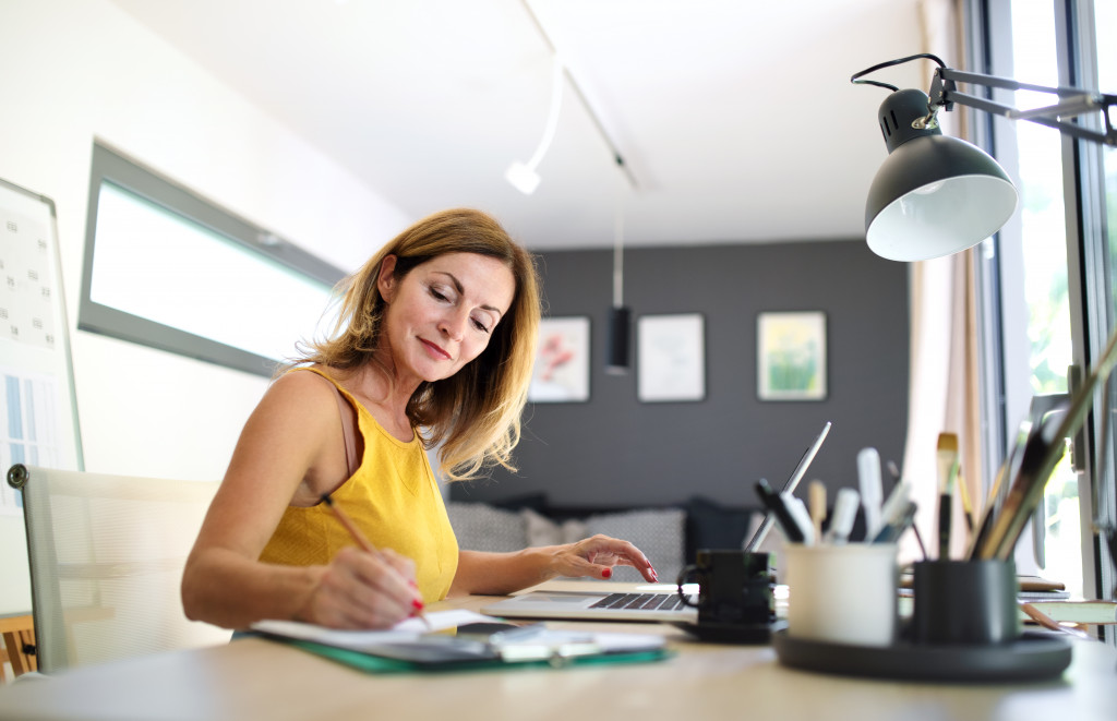 a woman working at home