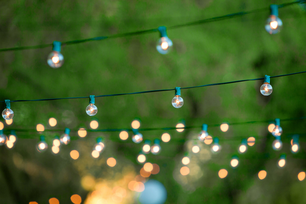 string lights in garden of home