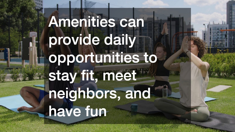 yoga class on a high-rise condominium rooftop with a cityscape view