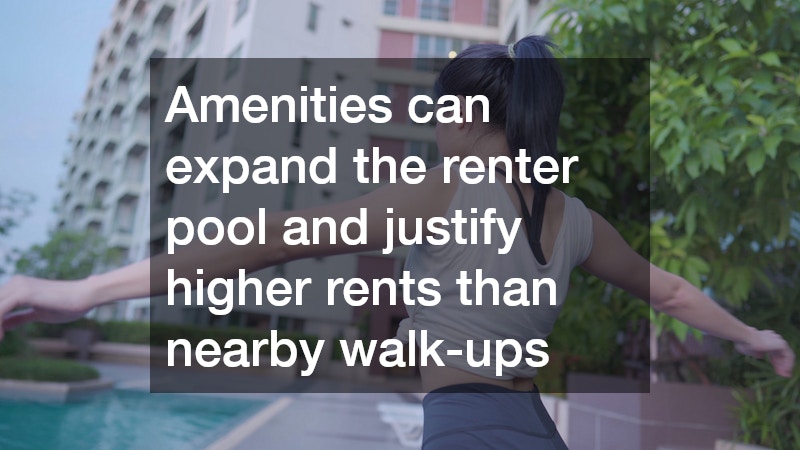 woman stretching next to a condominium pool